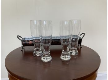 Set Of 4 Pilsner Draft Beer Glasses And Metal Tray Bundle
