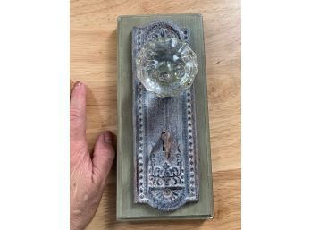 Vintage Glass Doorknob And Decorative Plate Mounted Plaque
