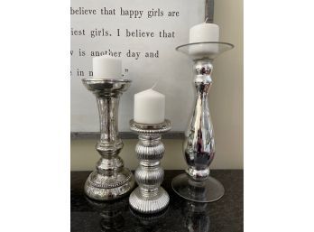 Fabulous Double Blown Mercury Glass Pillar Candle Holders