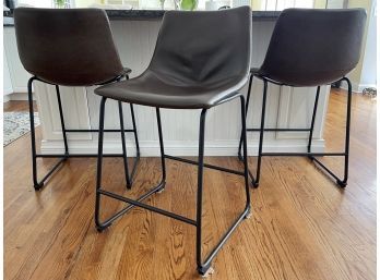 Chocolate Brown Naugahyde Leather Sling Style Counter Stools