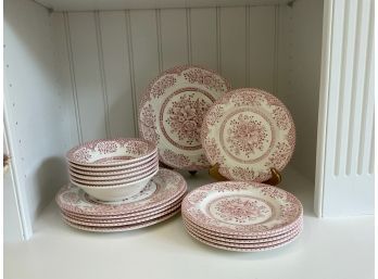 Vintage English Ironstone Pottery Bundle Red/white Floral Toile Pattern