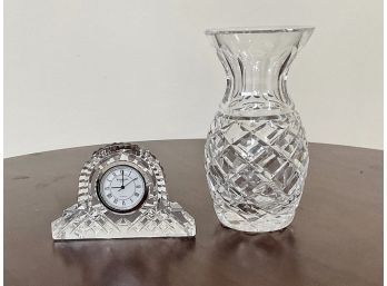 Waterford Brilliant Cut Crystal Desk Clock And Vase