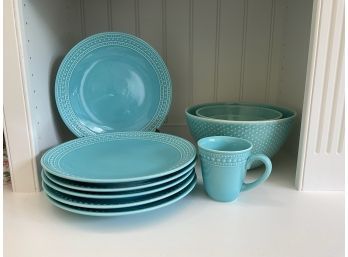 Fabulous Mid-century Collection Of Matceramica Turquoise Raised Pattern / Hobnail Pottery