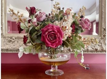 Silk Floral Arrangement In Footed Glass Bowl