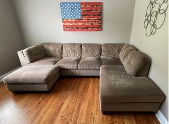 Sueded Taupe Microfiber 2 Piece Sectional Sofa And Matching Ottoman