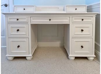 Pottery Barn Chelsea Desk In White With Top Secretary / Storage Piece
