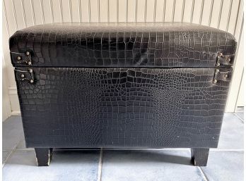 Black Reptile Print Leather Storage Chest With Felt Lining And Brass Fittings