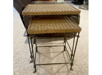 Braided Wicker And Iron Nesting Side Tables