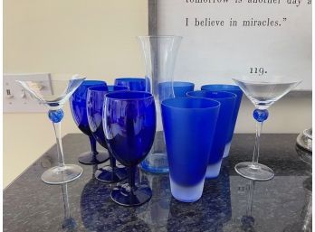 Assorted Mid-century Cobalt Blue Glass Barware