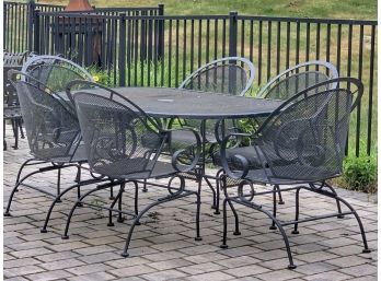 Vintage Santorini Style Iron Mesh Dining Table And 6 Barrel Back Chairs