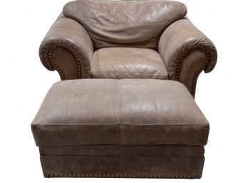 Mocha Leather Oversized Club Chair And Ottoman With Nailhead Trim