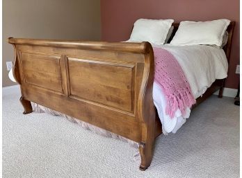 Beautiful Maple Finish Queen Sleigh Bed With Coffered Paneling