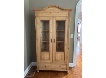 Rustic Knotty Pine Country Farmhouse Cupboard With Glass Paneled Doors