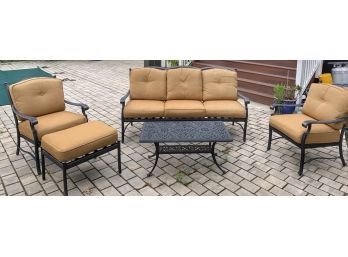 Ebonized Metal Outdoor Patio Set With Cushions