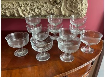 Set Of 12 Mid-Century Glass Pedestal Dessert Bowls