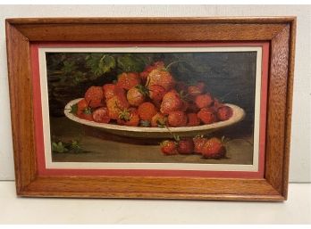 Gorgeous Oil Painting Of A Bowl Of Strawberries. 19 Th To Early 20th Century