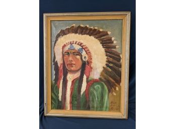 Vintage Bob Spencer Signed And Dated 1941 Oil On Canvas Painting Of Native Man