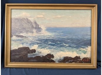 Listed Artist Fred Pye (1882-1964) Framed Seascape Oil On Canvas Painting Signed