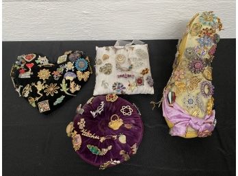 Group Of Display Pillows With Rhinestone Pins