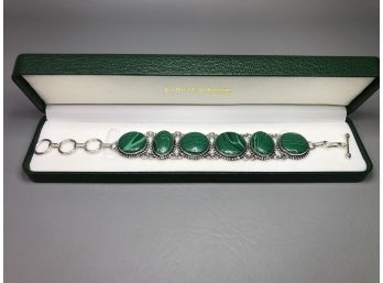 Incredible Sterling Silver / 925 Bracelet - 8-1/2' Long - Sterling Silver & Malachite - Great Quality Piece