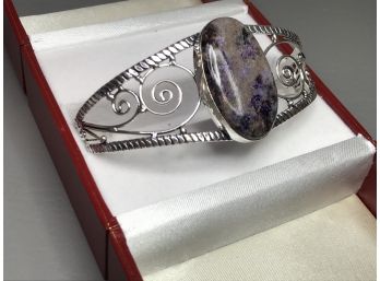 Beautiful Sterling Silver / 925 Cuff Bracelet With Montana Jasper - Lovely Colors & Silver Work - Nice !