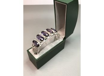 Fabulous Sterling Silver / 925 Cuff Bracelet With Amethysts - Very Pretty And Delicate Piece - Nice !
