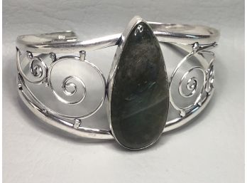 Wonderful 925 / Sterling Silver Cuff Bracelet With Large High Polished Teardrop Labradorite - Great Piece !