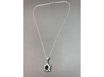 Wonderful Elegant Sterling Silver / 925 Smoky Topaz Necklace With White Sapphires - 20' Italian Rope Necklace