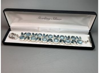 Fabulous Sterling Silver / 925 Bracelet With Light & Dark Blue Topaz - Fantastic Piece - Beautiful Bracelet