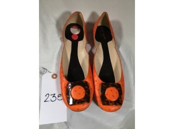 New Never Worn $399 - KATE SPADE - NEW YORK Orange Faux Ostrich & Tortoise Flats - Made In Italy - WOW !