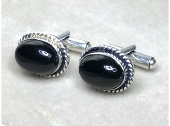 Handsome Vintage David Yurman Style 925 / Sterling Silver Cuff Links With Black Onyx - Great Style Pair !