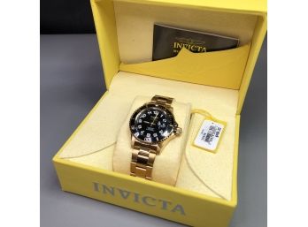Beautiful Brand New $495 INVICTA Pro Diver Watch - All Gold Tone - Black Dial - Large White Numbers - NICE !