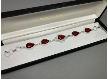Wonderful Sterling Silver / 925 Bracelet With Deep Red Garnets - Very Good Looking Bracelet - So Nice !