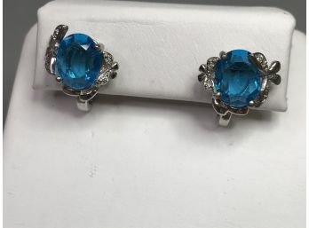 Wonderful Pair Of Vintage Style 925 / Sterling Silver Earrings With Swiss Blue Topaz - There Are SO PRETTY !
