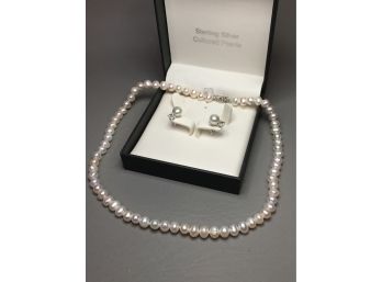 Wonderful Genuine Cultured Baroque Pearl Necklace & Earrings Set - With Sterling Silver Mounts - $395 Retail