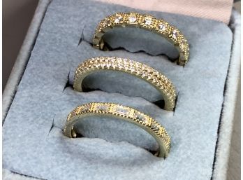 Wonderful Set Of Four (4) Sterling Silver / 925 With 14K Overlay Stacking Rings With White Zirconia - NICE !