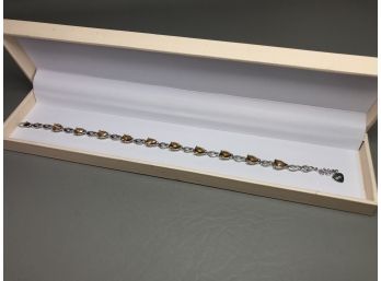 Wonderful 925 / Sterling Silver Bracelet With Citrines - 7' Long - Very Elegant Look - New Never Worn