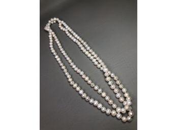 Incredible Extra Long Strand Of Cultured Baroque Pearls - 47' Long Necklace With Sterling Clasp - WOW !
