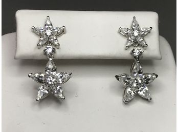 Fabulous Sterling Silver / 925 Star Earrings With Sparkling White Zirconia - Very Expensive Look - NICE !