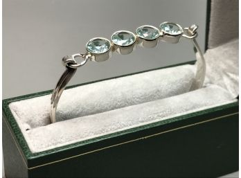 Lovely 925 / Sterling Silver  & Aquamarine Thin Cuff Bracelet - Beautiful Color - Very Pretty Piece !