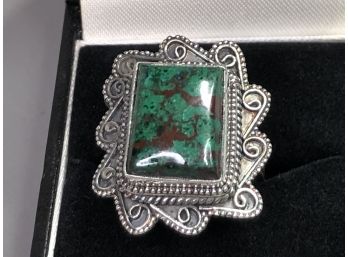 Lovley Vintage Sterling Silver / 925 Ring - Wonderful Silver Work With Atlantisite Stichite - Very Nice Ring