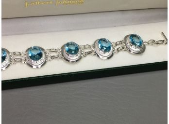 Fabulous Sterling Silver / 925 Bracelet With Sparkling Blue Topaz - Very Pretty Piece - Measures 8' - Wow !