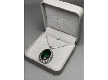 Wonderful Sterling Silver / 925 Emerald Green Pendant On 18' Sterling Silver Necklace - Chain Is Made In Italy