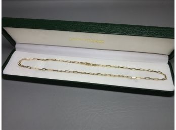 Very Nice Unisex STERLING SILVER / 925 Elongated Link 16' Necklace With 14K Gold Overlay -made In Italy