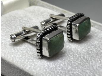 Very Nice Sterling Silver / 925 Cufflinks & With Natural Cut Nepharite Stones - Great Looking Cufflinks