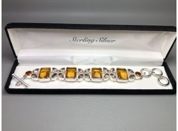 Gorgeous 925 / Sterling Silver Link Bracelet With Quartz And Citrine - Amazing Piece - Very Elegant - New !
