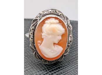 Sterling Silver And Marcasite Cameo Ring