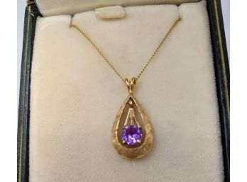 10K Tested Chain And Pendant With Beautiful Colored Purple Stone