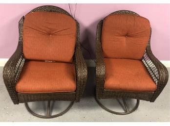 Two Better Homes And Garden Swivel Plastic Wicker Chairs