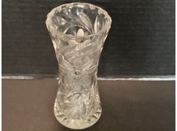 Vintage Floral Etched Glass Vase (7  Inches Tall)